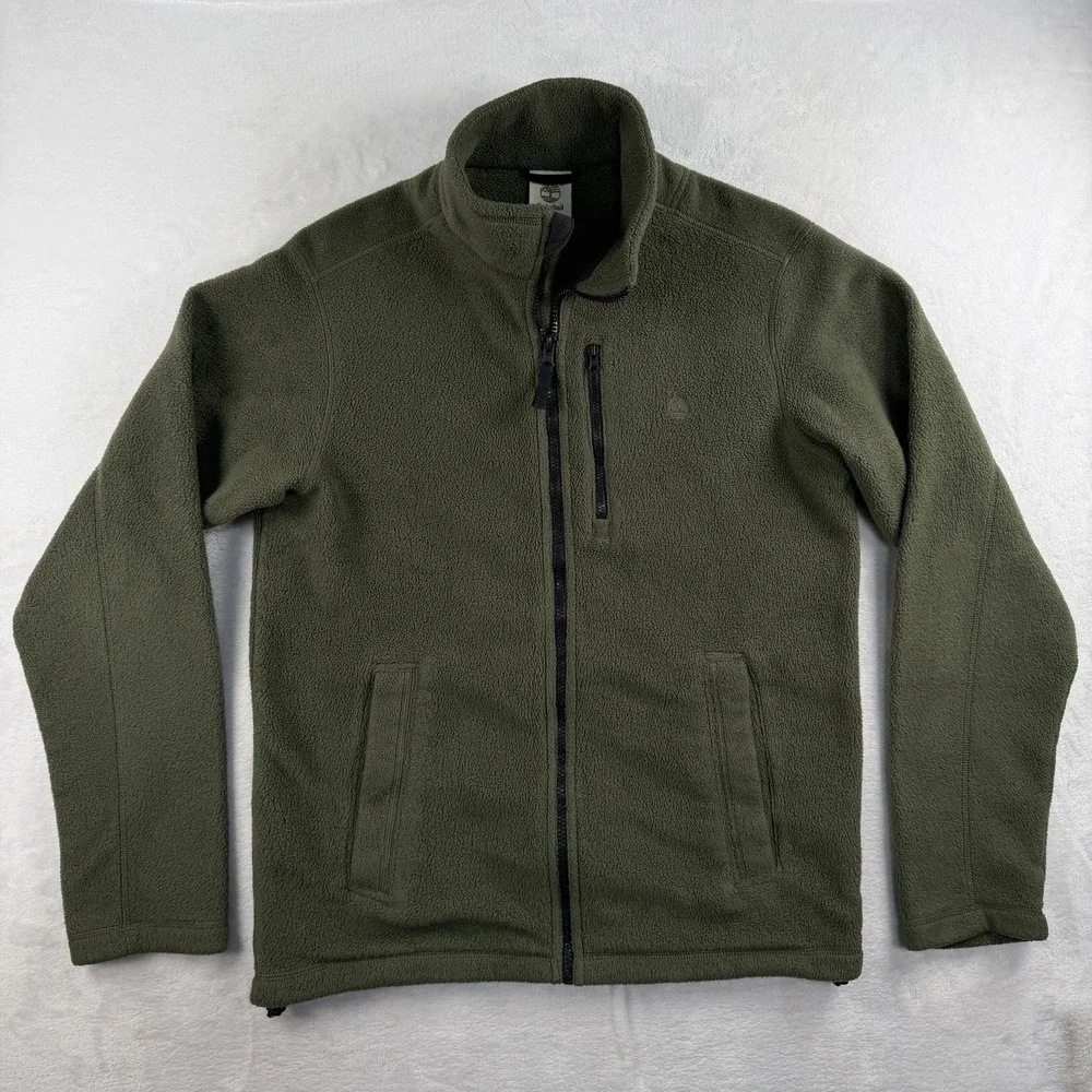 Timberland Outdoor Full Zip Fleece Jacket Men's Small Green Chest Pocket Spruce
